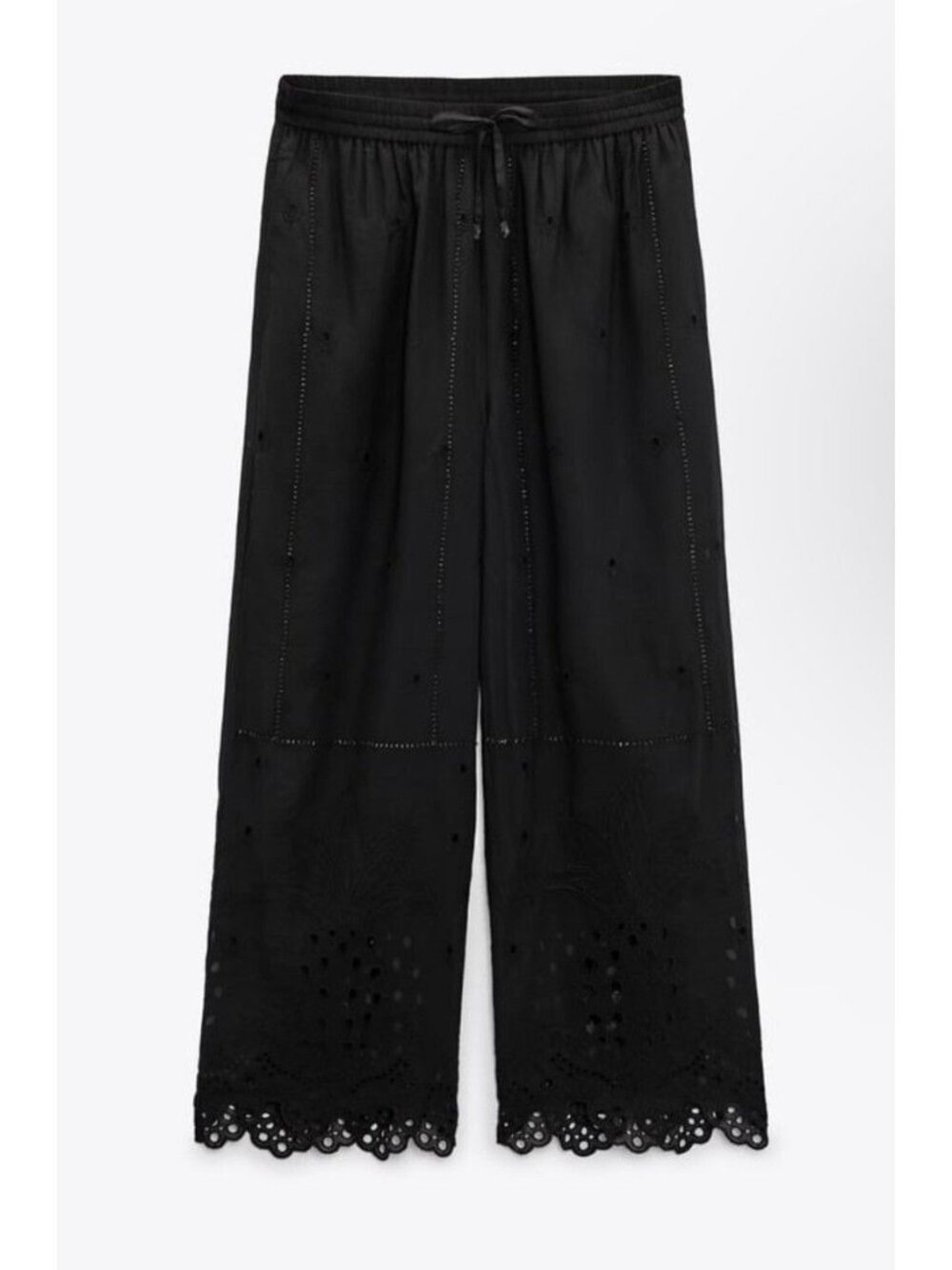 Zara Black Openwork Embroidered Pants With Beaded Detail